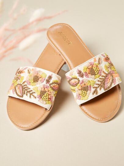 Embroidered Canvas Flat Sandal