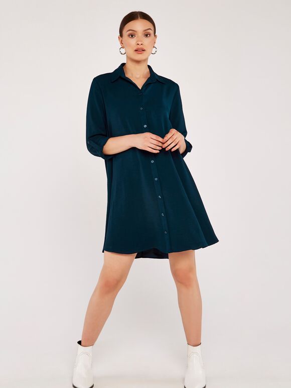 Shirt Swing Dress, Teal, large