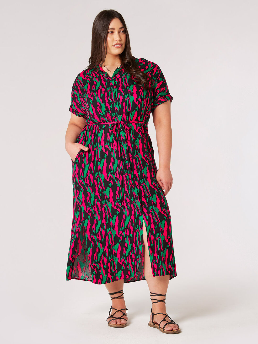 Image of Curve Brushstroke Camo Shirt Midi Dress