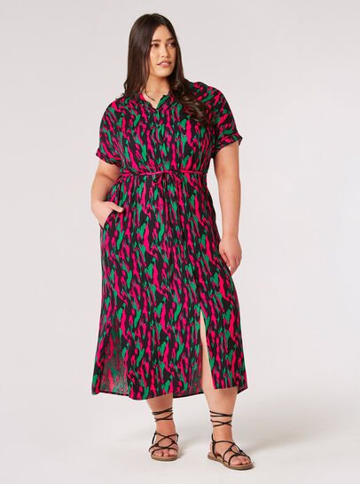 Curve Brushstroke Camo Shirt Midi Dress