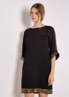 Kimono Sleeve Sequin Dress, Black, large