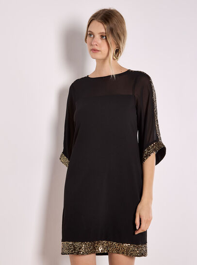 Sequin Embellished Crepe Shift Dress