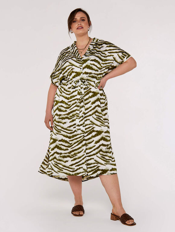 Curve Tiger Midi Dress, Khaki, large
