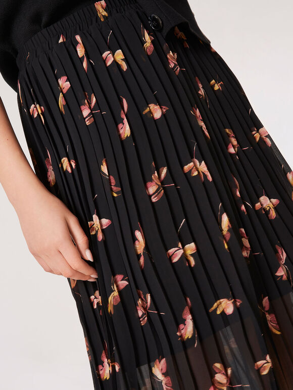 Floral Midi Skirt, Black, large