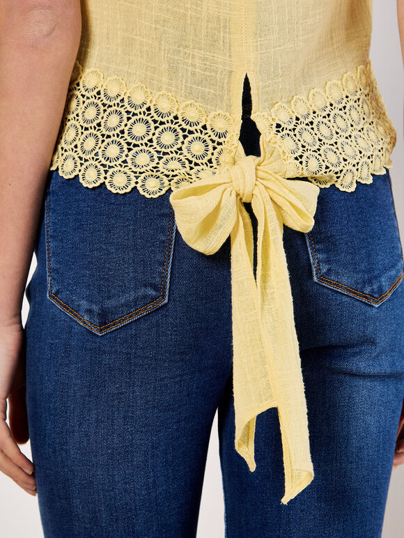 Cotton Lace Bow Top, Yellow, large