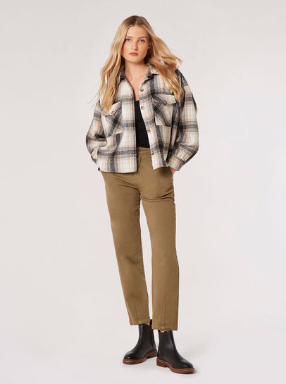 Fringed Cropped Check Shacket