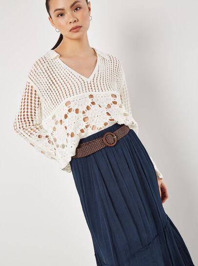 Slub Shimmer Maxi Skirt