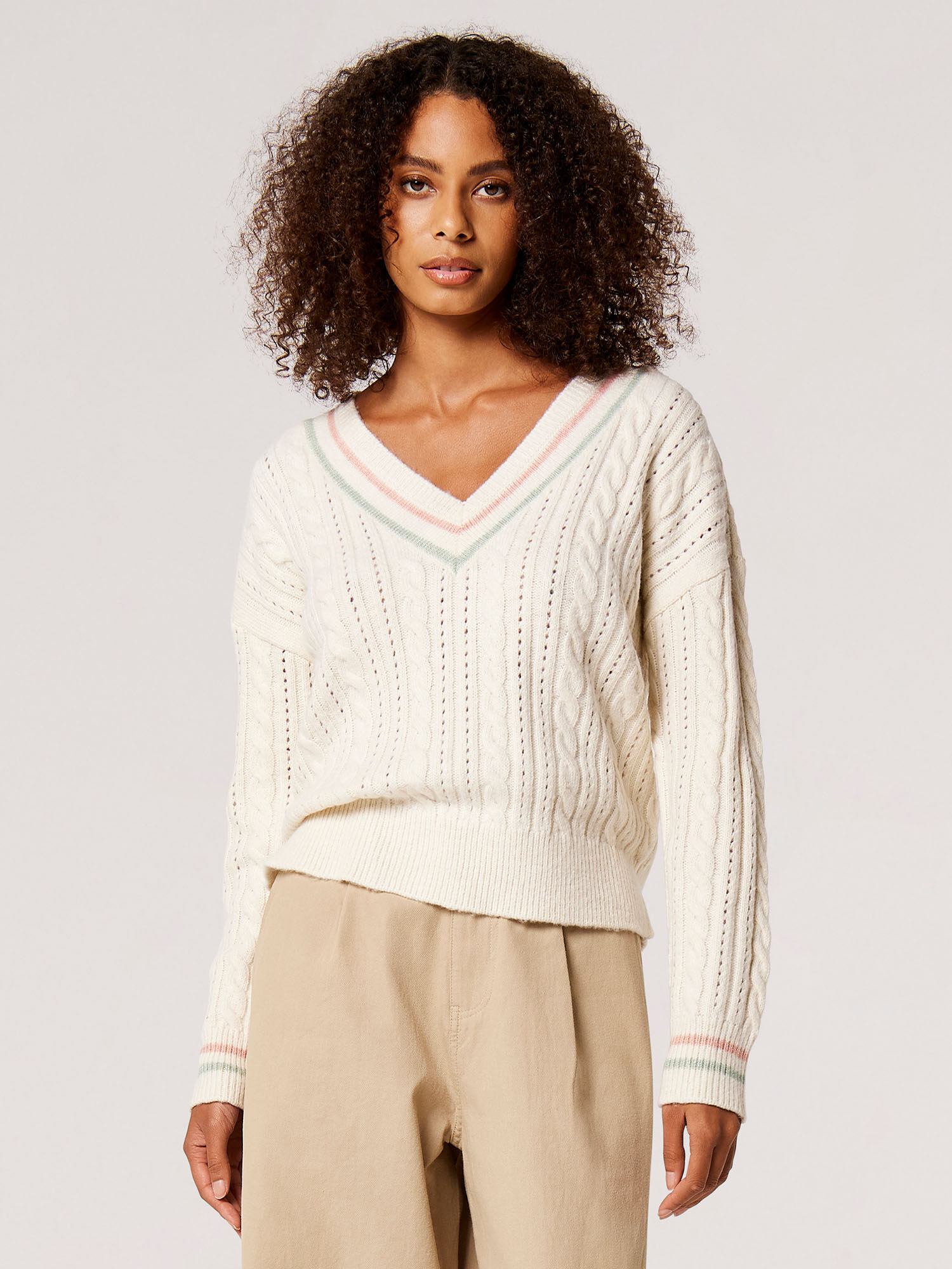 Cable Knit Cricket Jumper Apricot Clothing
