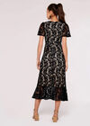 Lace Ruffle Midi Dress, Black, large
