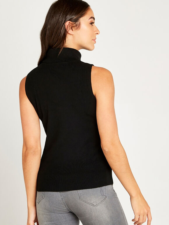 Roll Neck Knitted TankTop, Black, large