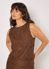 Crochet Lace Tile Shell Top, Brown, large