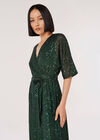 Sequin Kimono Midi Dress, Green, large