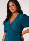 Curve Metallic Wrap Midi Dress, Teal, large