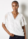 Crochet Trim Floral Jacquard Blouse, Cream, large