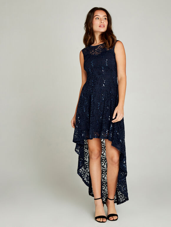 Sequin Lace Party Dress, Navy, large