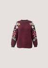 Embroidered Floral Sleeve Chunky Knit Jumper, Burgundy, large