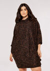Curve Animal Print Mini Dress, Brown, large