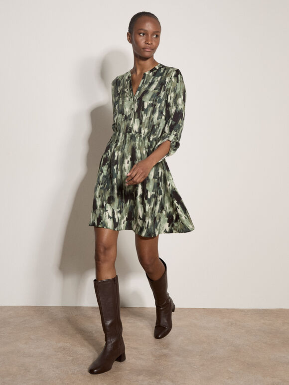 Abstract Print Utility Mini Dress, Green, large