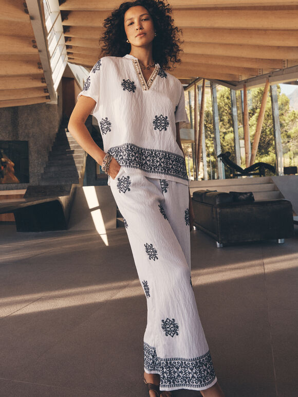 Paisley Bead Embroidered Blouse, White, large