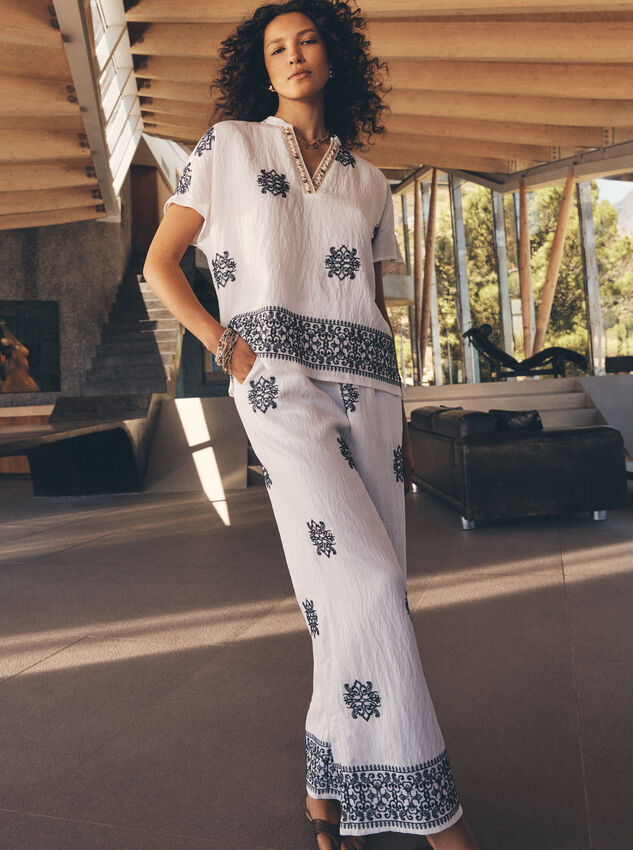 Paisley Bead Embroidered Blouse, White, large