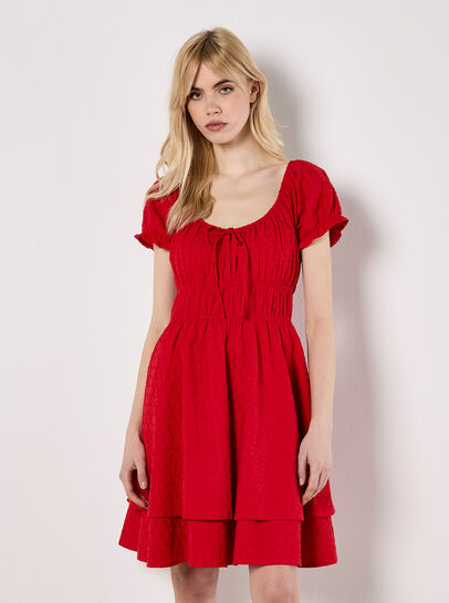 Eyelet Embroidery Tiered Mini Dress