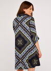 Scarf Print Shirt Dress, Navy, large