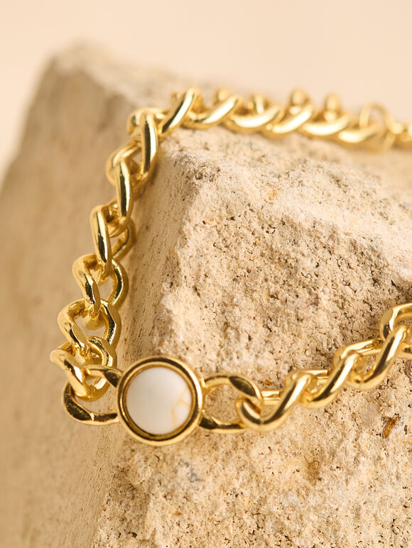 24K Gold Plated Chain Bracelet, Gold, large