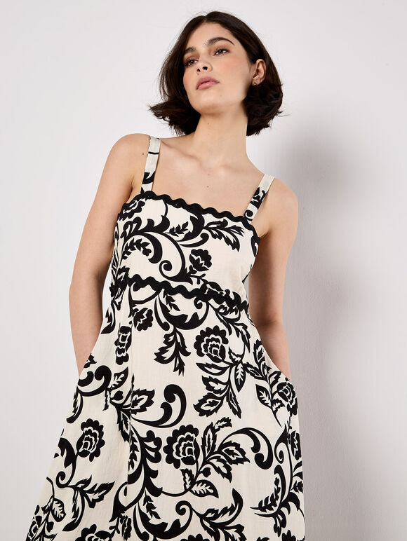 Monochrome Sarasa Floral Maxi Dress, Cream, large