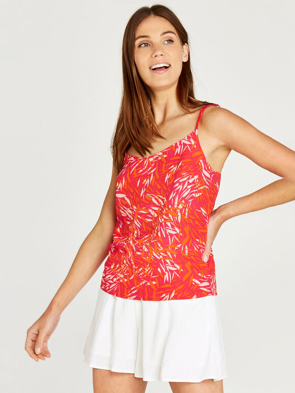 Leaf Print Cami Top, Fuchsia, large