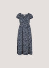Brush Spot Milkmaid Midi Dress, Navy, large
