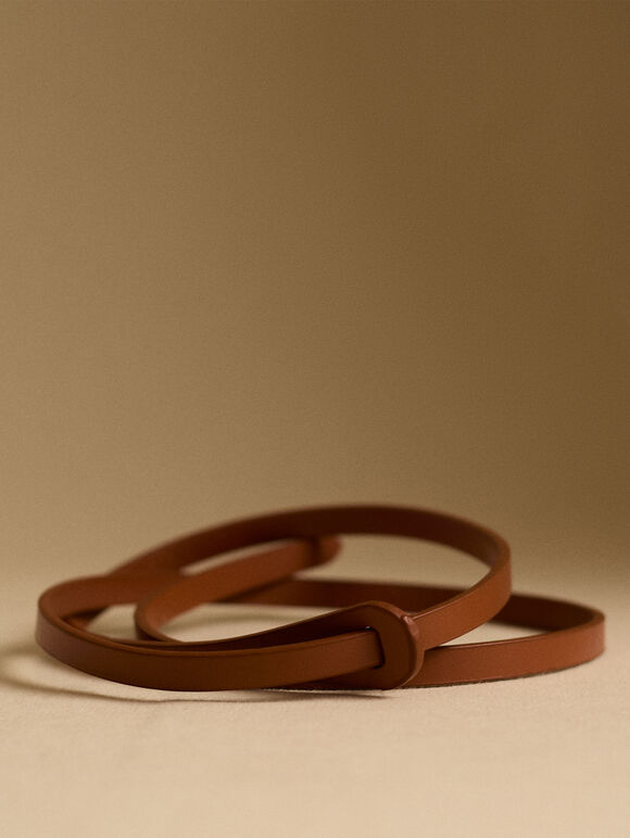 Thin Knotted Belt, Brown, large