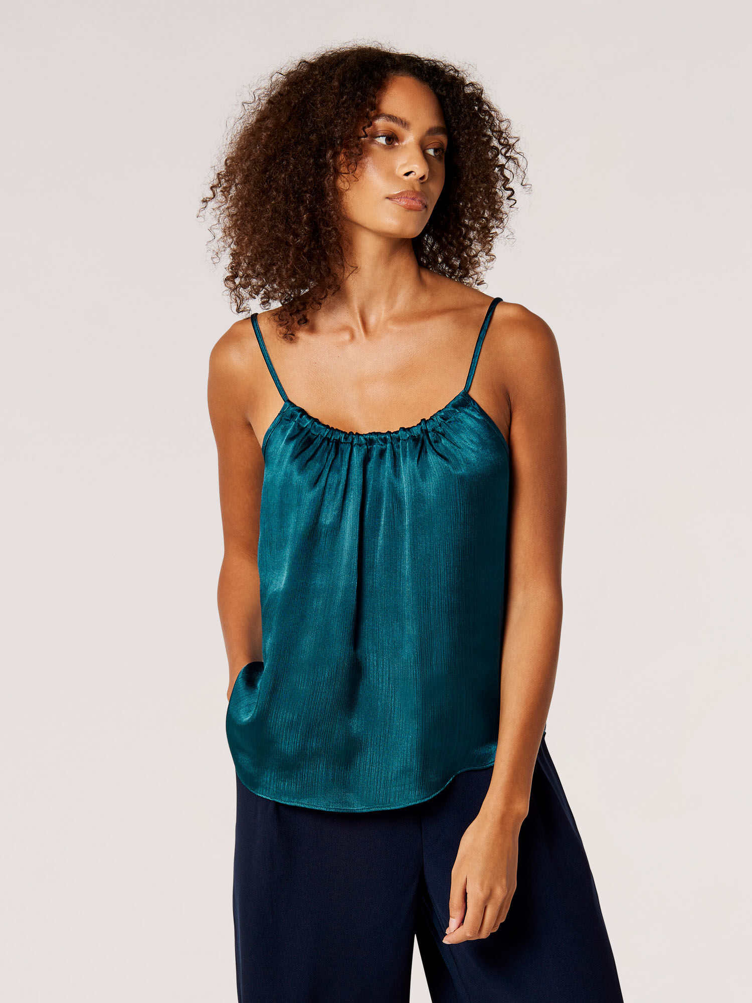 Textured Satin Camisole Top Apricot Clothing