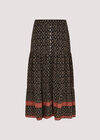 Batik Floral Border Midi Skirt , Black, large