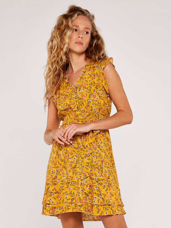 Morris Wildflower Ruffle Dress Apricot Clothing