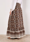 Batik Print Smocked Maxi Skirt, Brown, large