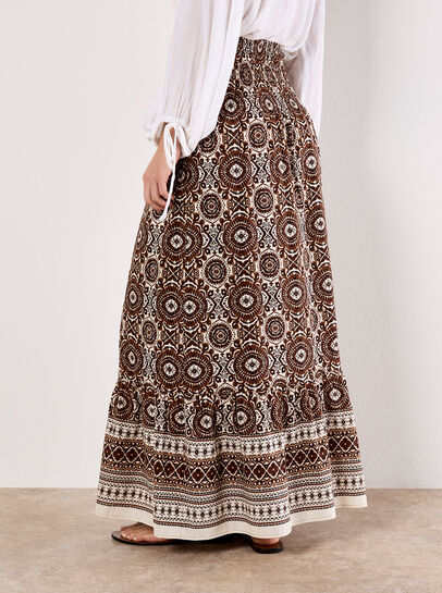 Batik Print Smocked Maxi Skirt