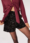 Velvet Sequin Embellished Shorts, Black, large