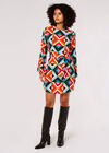 Retro Geometric Belted Mini Dress, Aqua - Turquoise, large