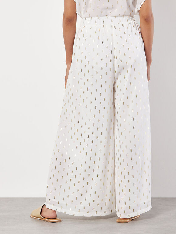 Foil Speckle Flowy Trousers, White, large