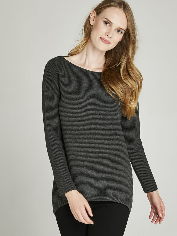 Ribbed Jumper, Grey, large