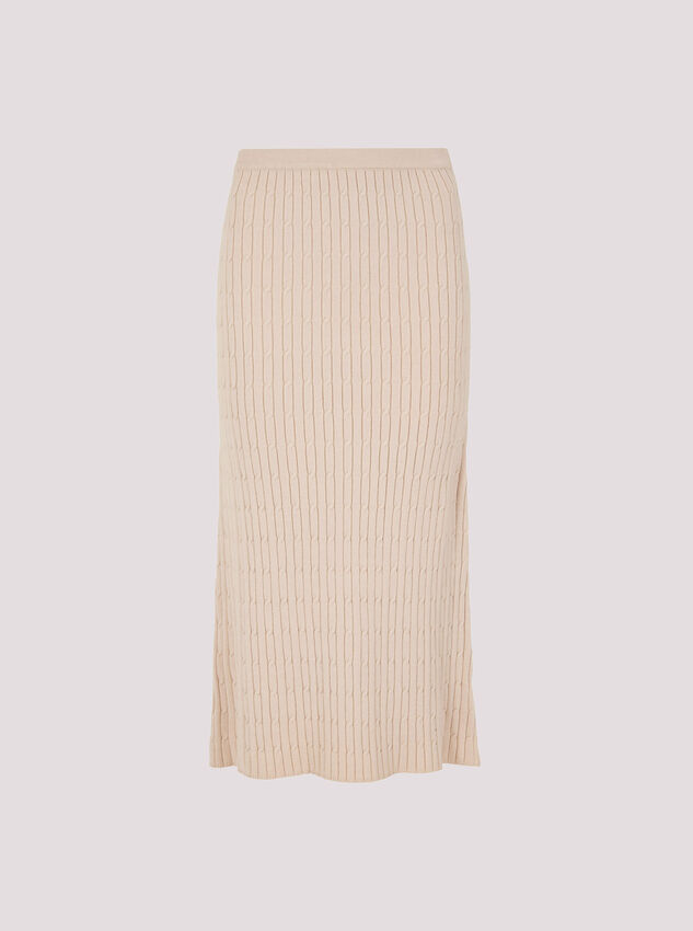 Fine Knit Cable Midi Skirt, Stone, large