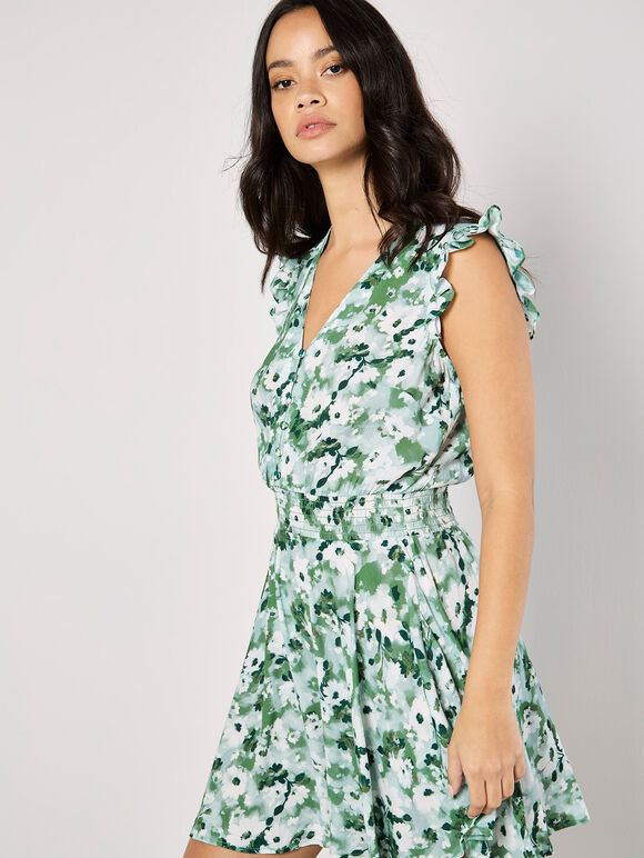 Floral Chiffon Mini Dress, Green, large