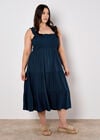 Smock Tiered Midi Dress, Navy, large