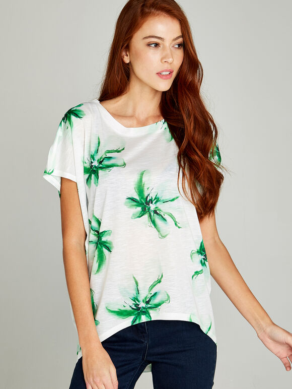 Misty Floral Over-sized Top, Green, large
