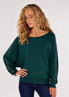 Stud Detail Batwing Jumper, Green, large