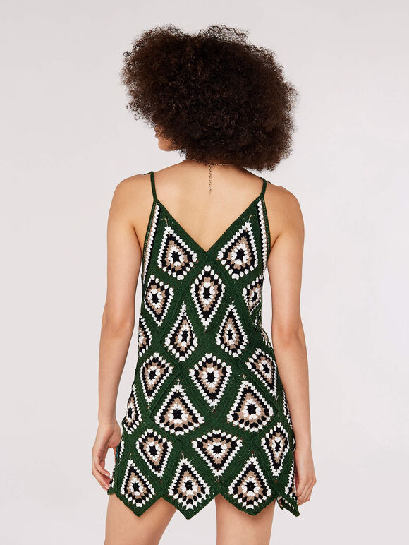 Granny Crochet Mini Dress, Green, large