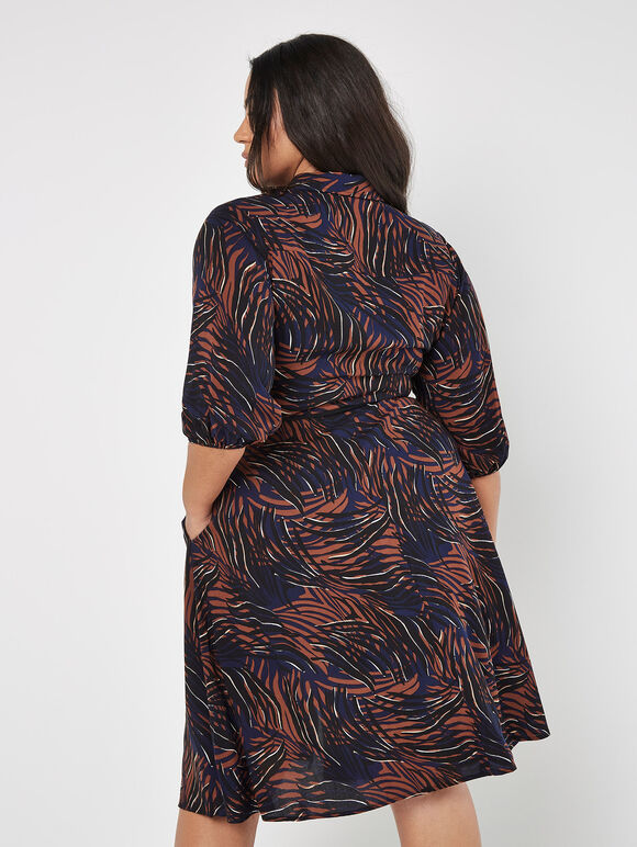 Curve Abstract Swirl Shirt Midi Dress, Navy, large