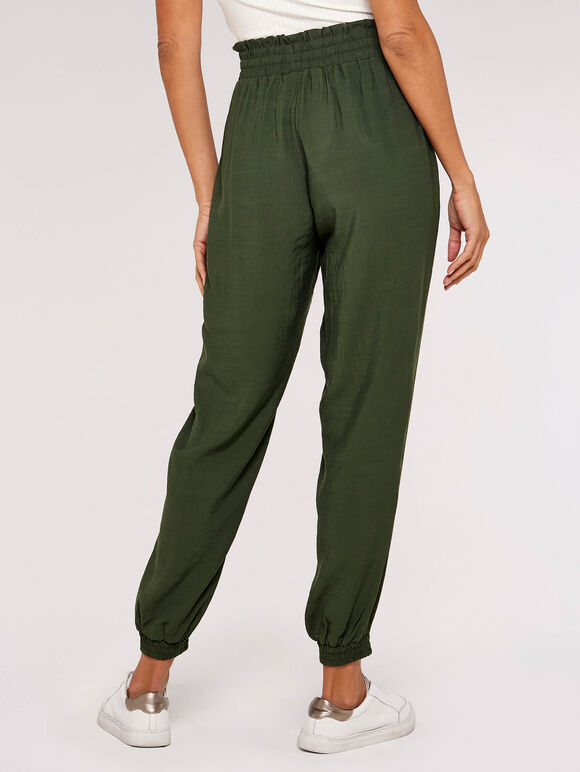Shirred Waist Trousers, Green, large