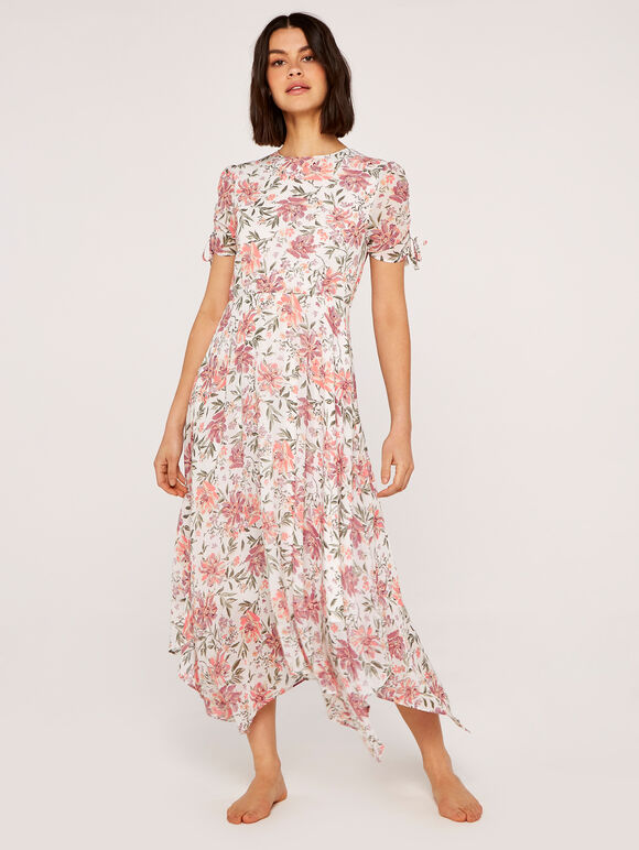 Vintage Floral Midi Dress, Cream, large