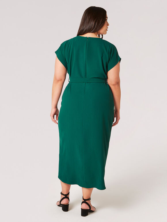 Curve Textured Wrap Midi Dress, Green, large